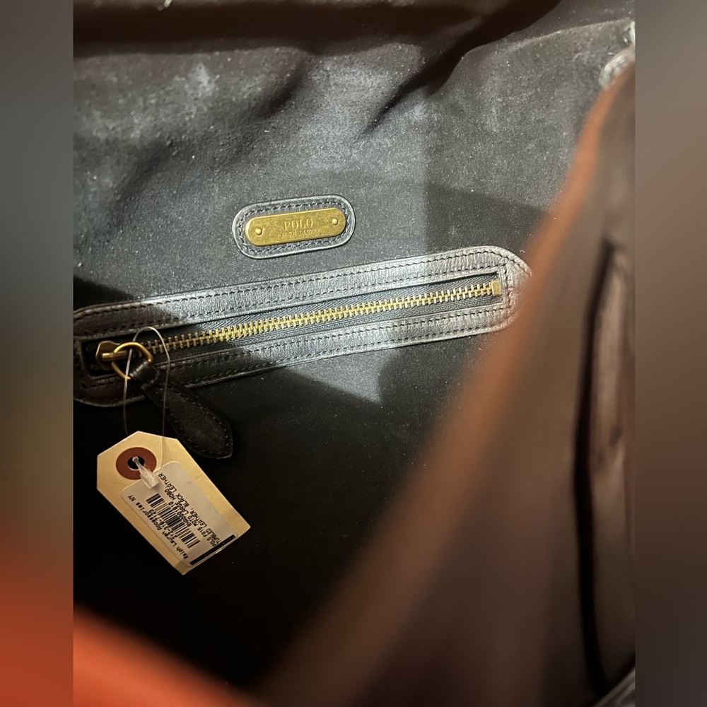 Polo Ralph Lauren Black Leather Moto Bag. - Picture 5 of 13